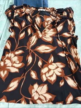 Pleione Black Blouse with Brown & Cream Floral Print